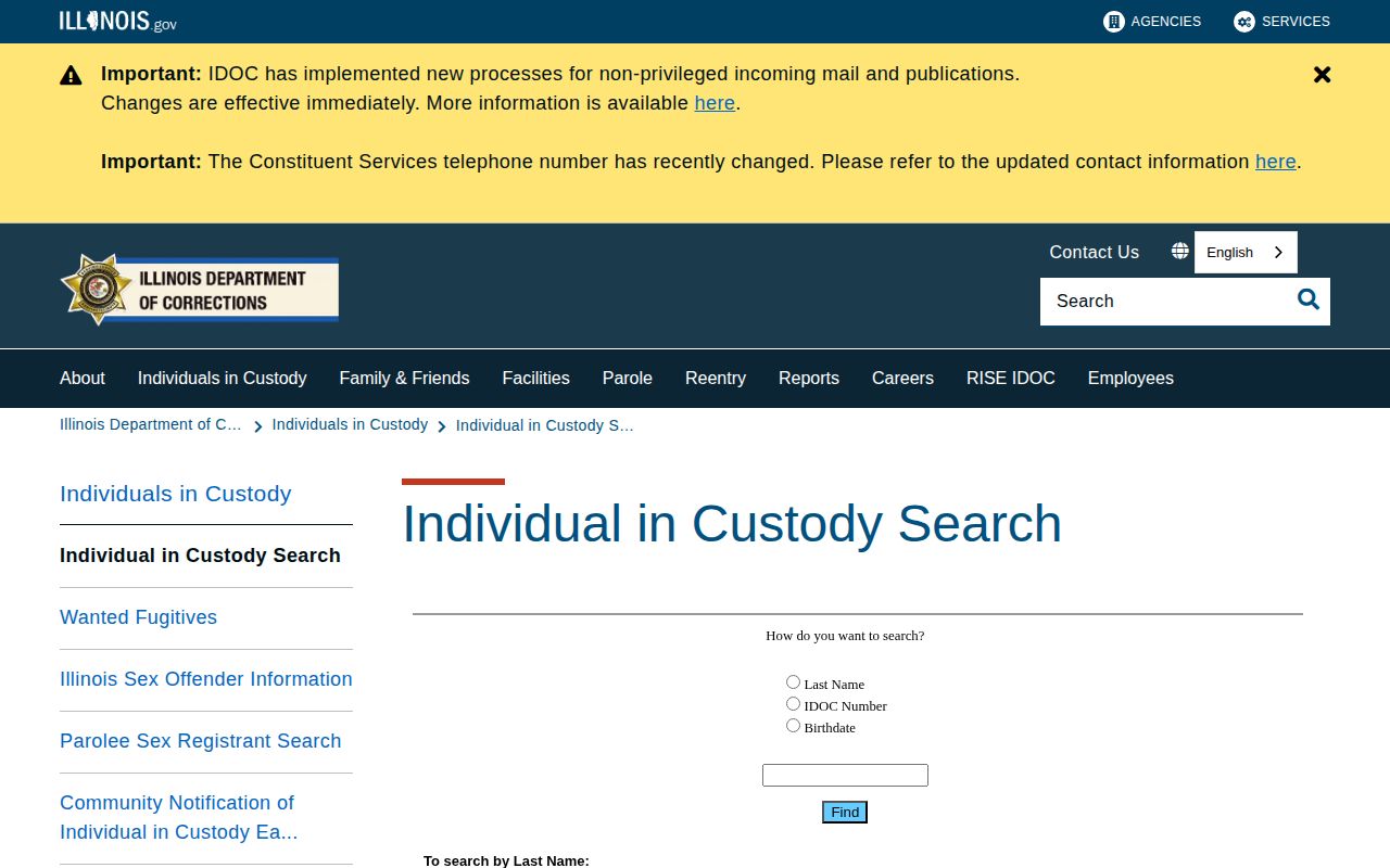 Illinois Department of Corrections offender search used for state custody photos